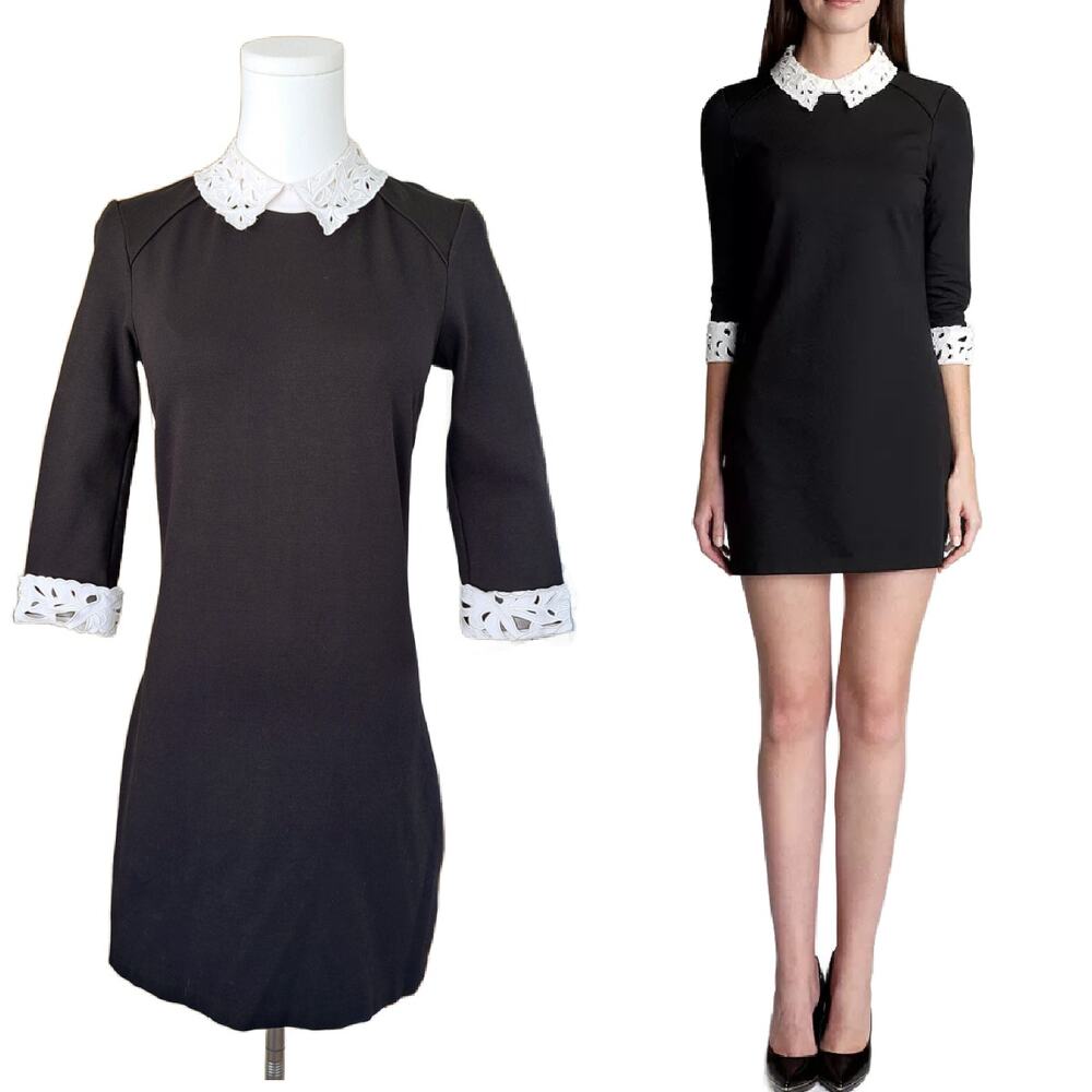 TED BAKER Black Lace Collar Curie Tunic Mini Fitted Sheath Dress Dainty Twee
